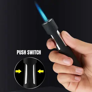 Cool Push Lighter, Outdoor Windproof Lighter, Straight Blue Flame Spray Gun, Mini Portable Spray Torch, Refillable Butane Gas, Adjustable Flame, The Best Gift for Boyfriend, Suitable for Candle Fireworks Baking (butane Not Included), Without Battery