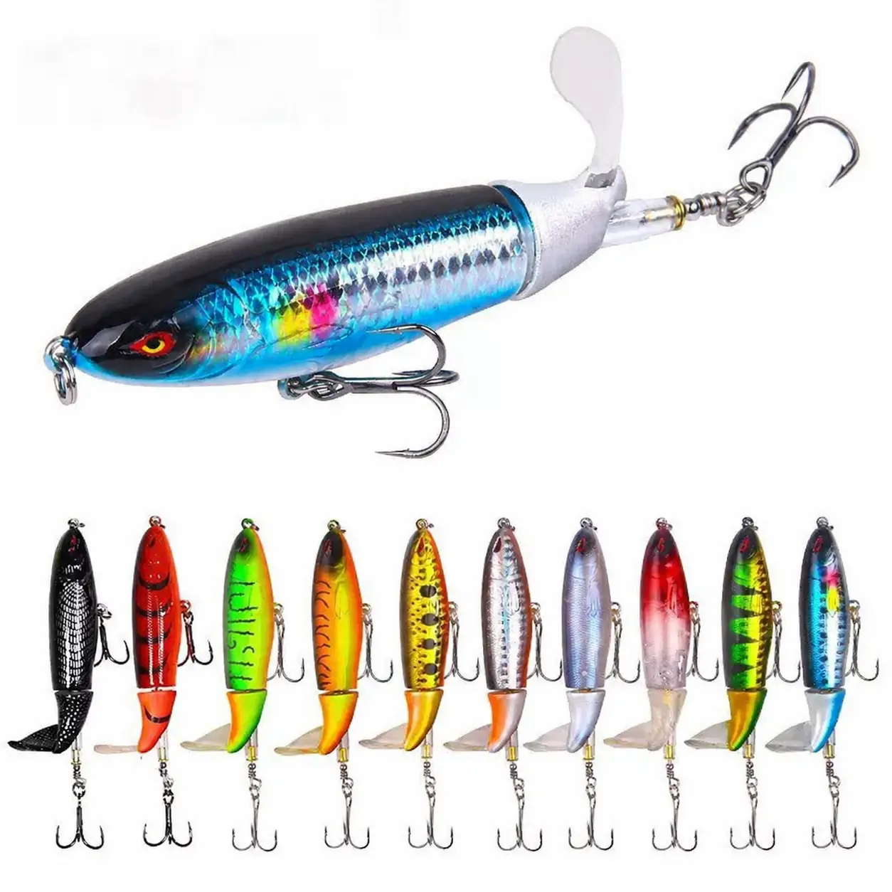 Topwater Floating Fishing Lures - 5/10-Piece ABS Plastic Artificial Lures Comprehensive Set, 16g Box-Packed Freshwater Supplies with Propellers, Fishhooks, Baits, Lifelike Look, Optimal Swim Action, Precision Casting, for Bass, Fishing Gift for Men