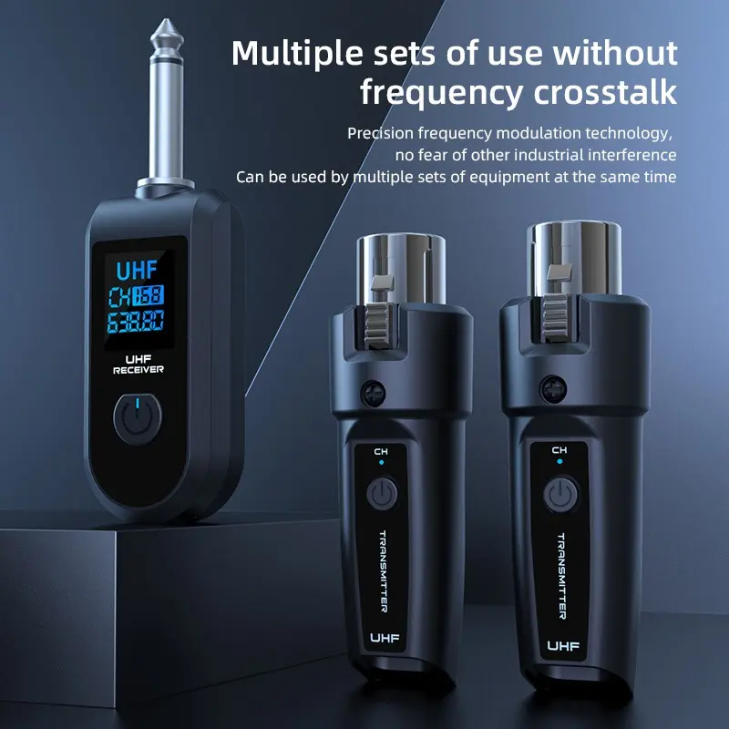 UHF Wireless Audio Transceiver System, XLR to 6.35mm Adapter, Auto Pairing, Connection, Multi-Set Use, Smart Noise Reduction, Stage Performance, Live Streaming, Wireless Audio Transmitter, Universal Receiver, Accessories, Converter Kit