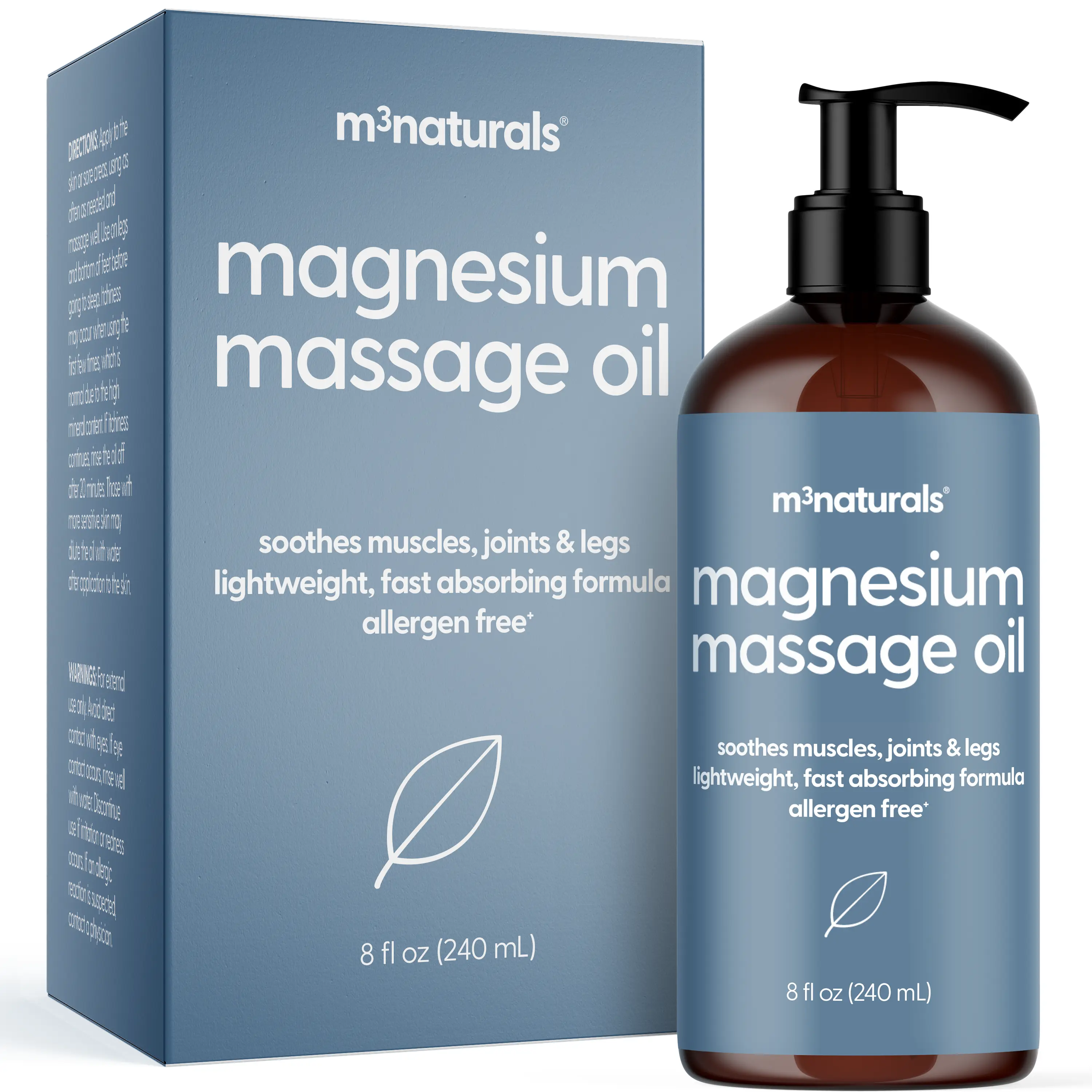 Magnesium Massage Oil for Sore Muscles, Feet, Joints and Leg Cramps, Helps with Sleeping and Post-Workout Recovery, for Sensitive Skin, 8 fl oz by M3