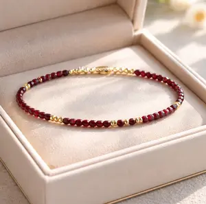Dainty Ruby Gemstone Crystal Women Bracelet Healing Reiki 2MM Stone Jewelry