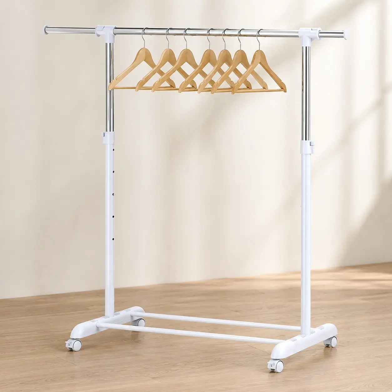 Mainstays Adjustable Metal Rolling Garment Clothes Rack, Chrome & White