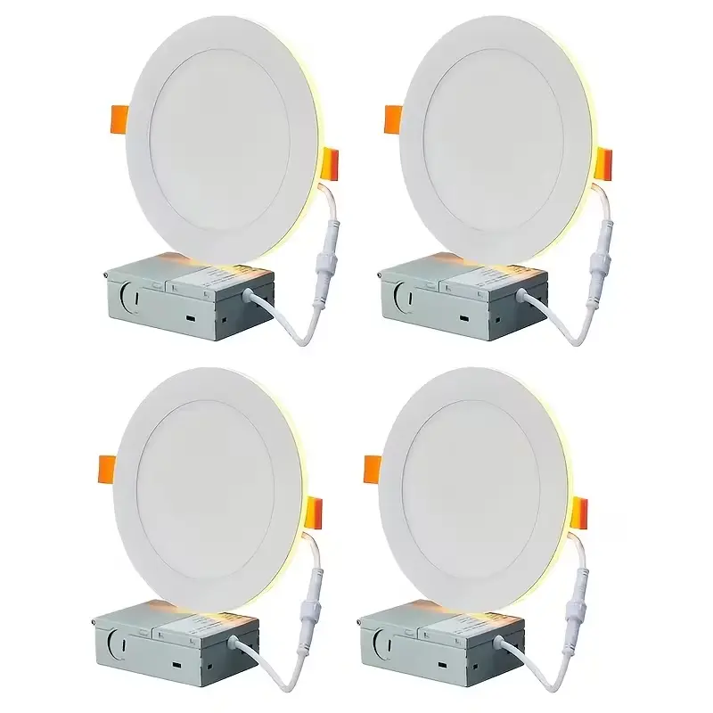 4PCS 6 Inch Ultra Thin LED Recessed Ceiling Light Canless Wafer Downlight with Built In Junction Box 5 CCT Adjustable 3000K 6500K Dimmable Spring Clamp Mount Energy Saving for Bedroom Living Room Home Renovation