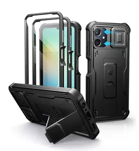 DEXNOR Heavy Duty Shockproof Case for Samsung Galaxy A06, 2 Front Frames, Built-in Magnetic Slide Camera Cover & Kickstand, with Screen Protector