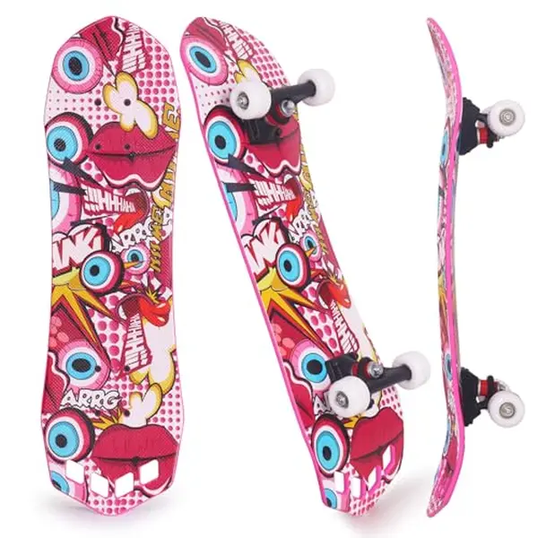 27 Inch Beginner Skateboard for Kids Boys Girls | Lightweight Plastic Cruiser, Complete Ready-to-Ride Board with Tool