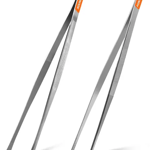 2Pcs 12-inch Kitchen Tweezers for Cooking, Kitchen Tweezer Tongs, Fine Stainless Steel Cooking Utensils Set for Steak, Salad, Pasta, Bacon, Sausage, BBQ, Toast, Aquarium, Silver, Achiwish