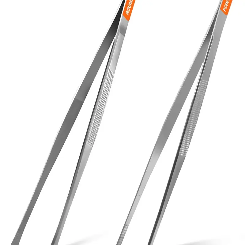 2Pcs 12-inch Kitchen Tweezers for Cooking, Kitchen Tweezer Tongs, Fine Stainless Steel Cooking Utensils Set for Steak, Salad, Pasta, Bacon, Sausage, BBQ, Toast, Aquarium, Silver, Achiwish