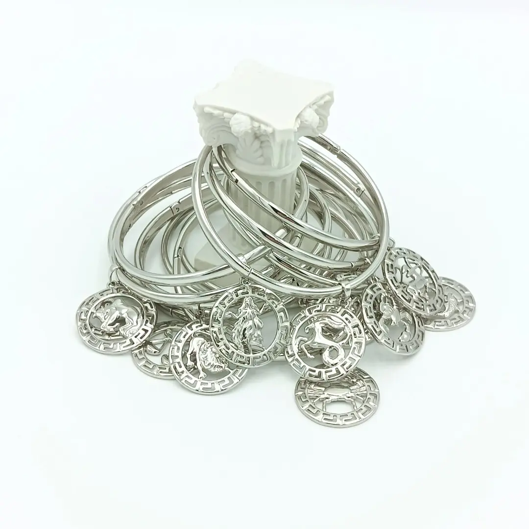 Yordy Women's Zodiac Bracelet with Platinum-Colored Stainless Steel Multilayered Bangles 7 Inches Size Elegant Design