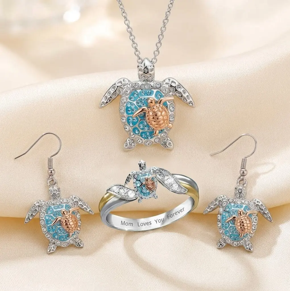 EJG 3-Piece Jewelry Set Silver Plated Stackable Rings Layered Necklace Hoop Earrings for Daily Wear Trendy Minimalist Aesthetic Accessories