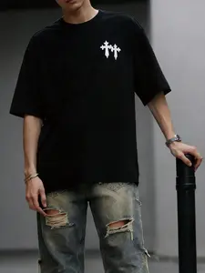Unisex Chrome Hearts Style Gothic Cross Oversized Short Tee | Premium Cotton Drop Shoulder | White Minimalist Cross Print | Y2K Dark Streetwear | Edgy Aesthetic | Trendy Summer Urban Daily | Gen Z Viral Fashion | Relaxed Fit Casual Top