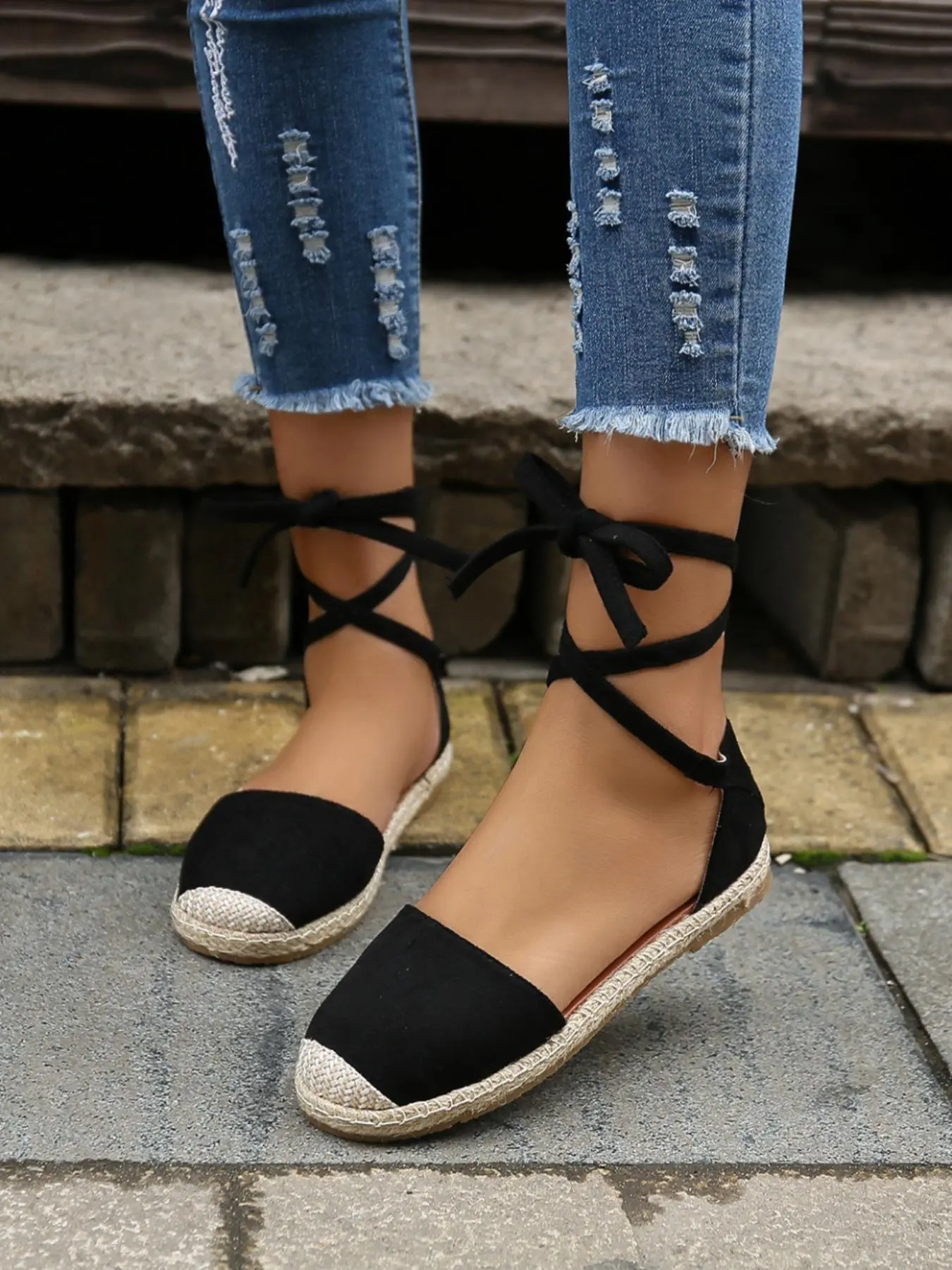 Women's Fashionable Lace Up Espadrilles Sandals, Casual Comfortable Flat Sandals for Daily Wear, Lightweight Breathable Shoes for All Seasons, Summer Flats, Footwear