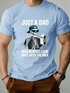 Men's Short Sleeve T-Shirt, Humorous Skull Letter Print, Breathable Polyester, Casual Slim Fit, Perfect for Father's Day, Easter, Labor Day Gifts