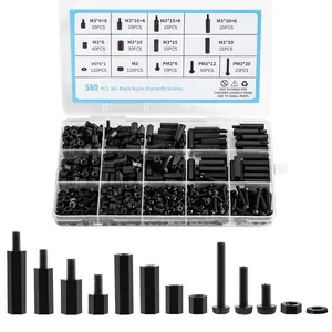 580 count M3 Black Nylon Standoff Kit with Spacers, Screws, and Nuts - Motherboard & PCB Mounting Standoffs and Screws, Threaded Pillar Spacers for Circuit Boards and Computer Building