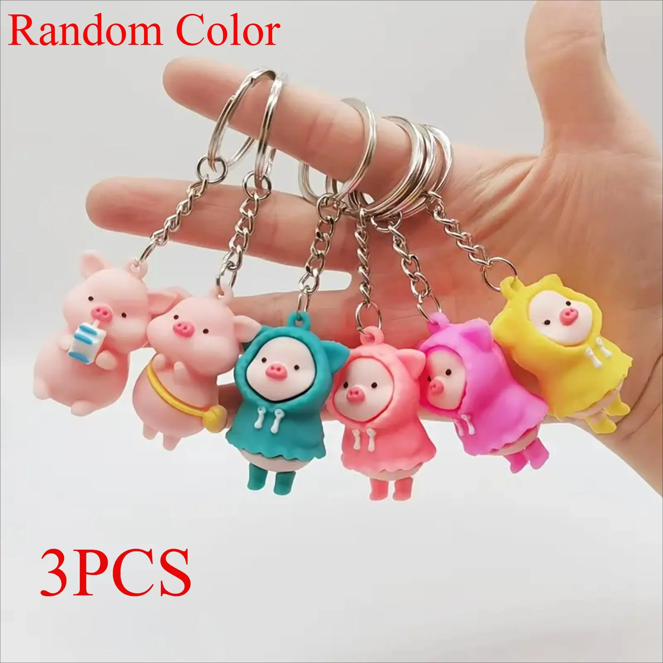 3pcs New cute and cute pig doll key ring Holiday party small gift key ring， Random color