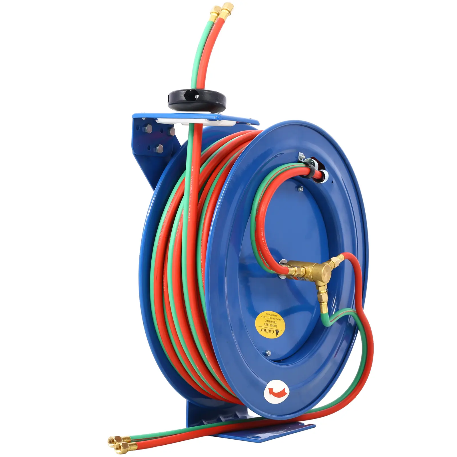 Retractable Welding Hose Reel with Ratchet Lock, 1/4 in x 100 ft Twin Oxygen Acetylene Rubber Hoses, STD Duty, 200PSI Max, Heavy Duty Single Arm Construction, Dual Gas Compatibility, Twin Hoses