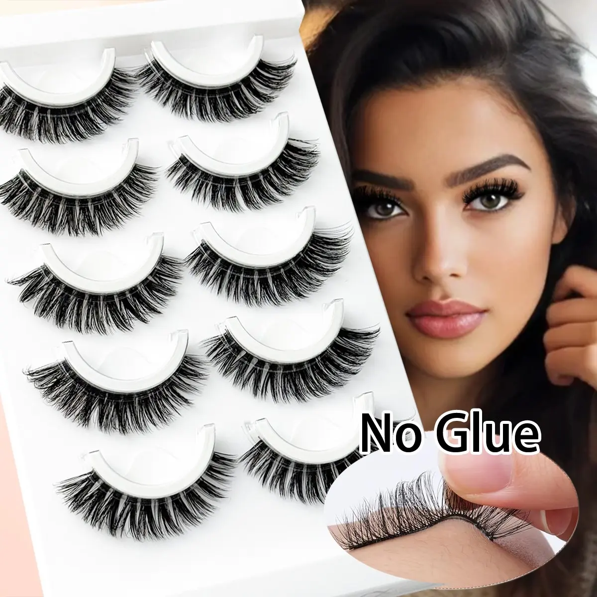 Self-Adhesive False Eyelashes Fake Lashes No Glue Needed Pre-Curled Reusable Natural Voluminous Fluffy Easy to Wear Gift Strip Beginner Friendly Makeup Cosmetic