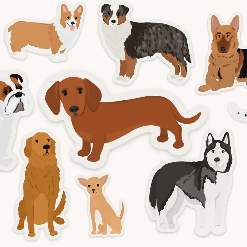 Elyse Breanne Design Vinyl Print Dog Stickers - Waterproof, Removable and Replaceable (via Hand Sanitizer), Dishwasher Safe, 11 Breeds (Dachshund, Chihuahua, Etc.), Ideal for Cars, Bottles