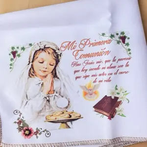 First Communion Favors 12pcs Napkins - 10x10” primera comunión Recuerdos, 100% Polyester,  Servilletas de tela