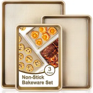 Baking Sheet Pan Set of 3 Nonstick Cookie Sheets for Baking Supplies No Rust & Non Toxic Carbon Steel Half Jelly Roll Quarter Sheet Pan Set Heavy Duty Baking Tray for Oven