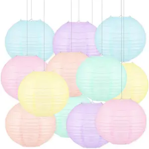 12 PCS 10 Inch Colorful Pastel Macaron Neon Chinese Hanging Paper Lanterns Party Decorations for Classroom Baby Shower Wedding Birthday Valentine's Day