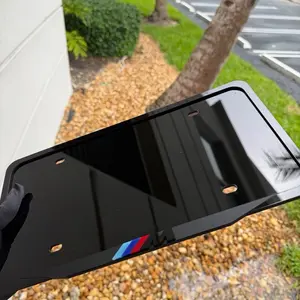 Gloss Black License Plate Frame - Luxury Acrylic Car Tag Holder, Durable License Plate Cover for Automotive Exterior Use