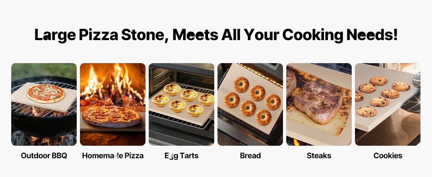 Rectangular Cordierite Pizza Stone, 20 x 14 x 0.6 In, 1450°F Heat-Resistant Bake Stone For Oven And Grill, Extra Large Stone With Metal Pizza Peel And Scraper, Great For Home Baking And BBQ