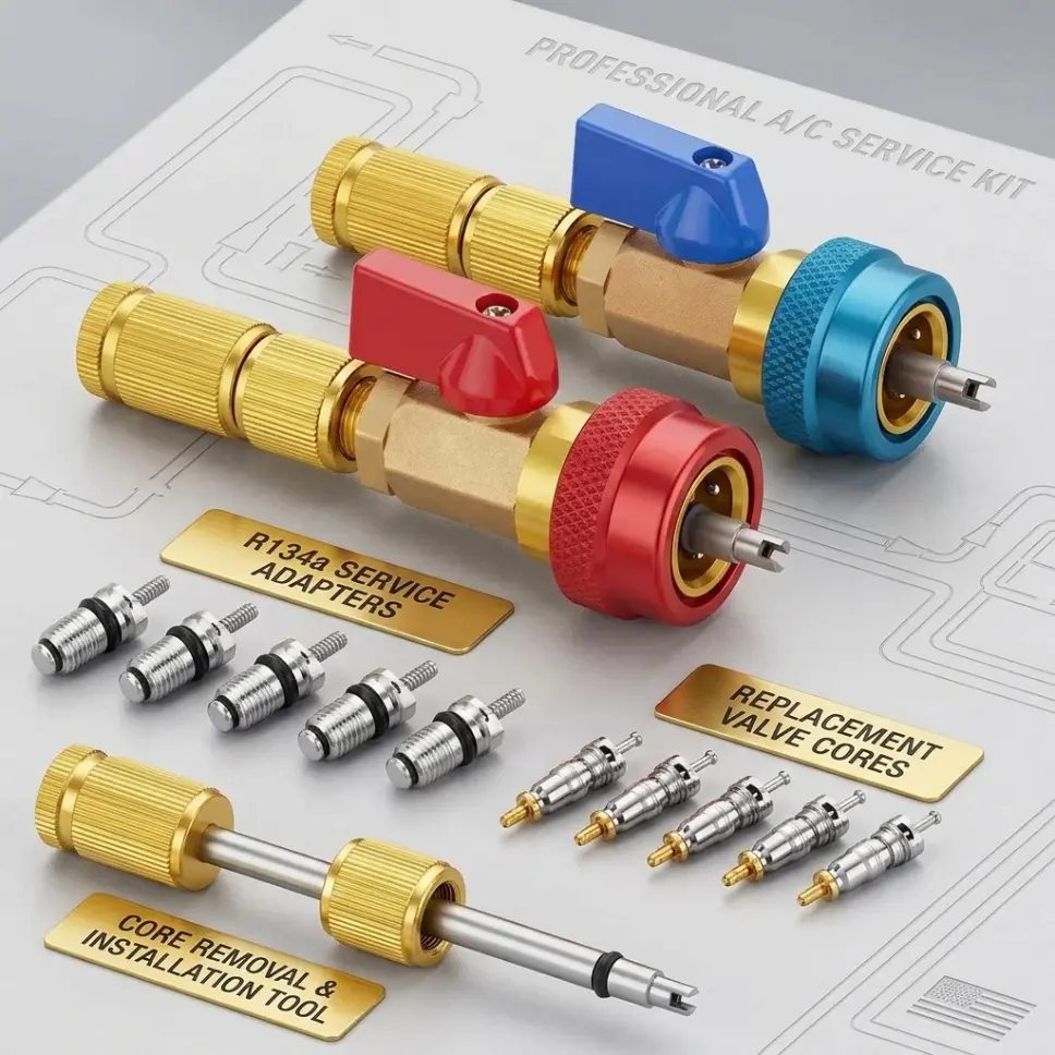 AC Valve Core Remover Tool Set - Dual-Size 1/4 & 5/16 SAE Design, 20Pcs Teflon Valve Cores, 10Pcs Solid Brass Nuts, R1234YF R134A R22 R410A Service Kit, Tools and Gadgets for HVAC Technicians & DIY Car AC Repair (TikTokShop BlackFriday)
