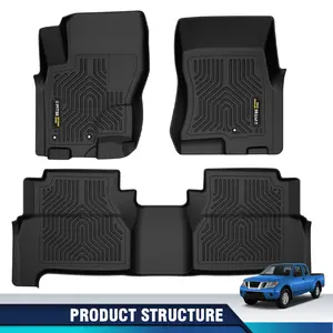 CROSSDESIGN TPE Truck Floor Mats Liners Set, All-Weather, Waterproof, Durable, Custom Fit For 2008-2021 Nissan Frontier Crew Cab