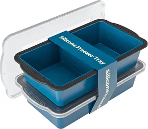 Silicone Freezer Tray With Lid, 4 Large 2 Cup Soup Freezer Molds, Soup Freezer Container for Meal Prepping, Large Ice Cube Tray， Perfect for Storing Leftovers, Sauces, Lasagna, 2-Pack