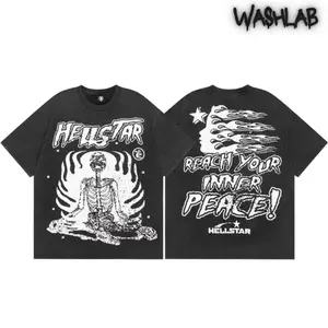 Vintage Hellstar Black & White Graphic Tee Oversized Y2K Streetwear Washed Shirt. Heavyweight Grunge Acid Washed Double Sides Hip Hop Shirt. The ultimate trending aesthetic, Gift For Friends. Men and Women Tops