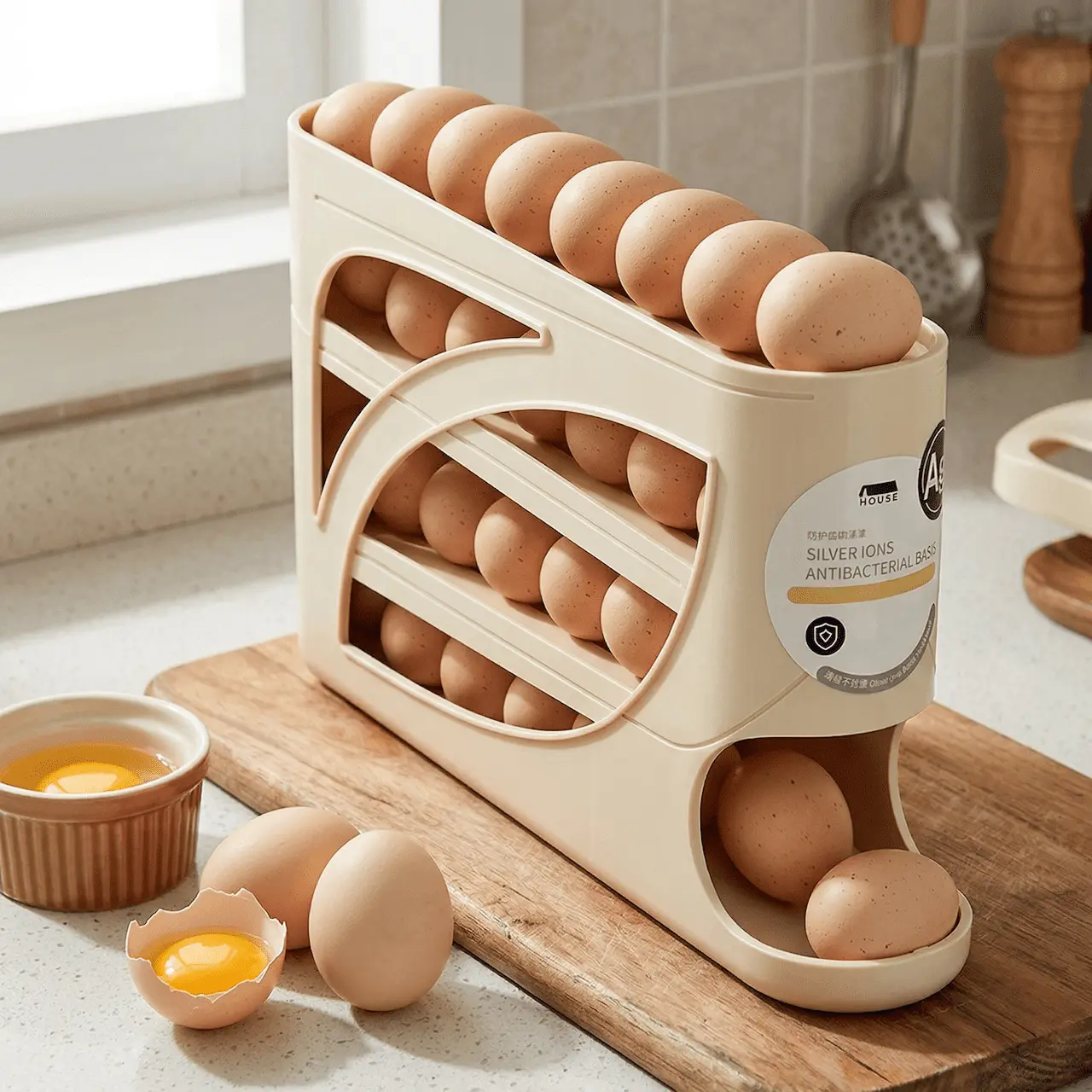 ZHOHO TANT 4-Tier Automatic Rolling Egg Dispenser, High-Strength Fridge Organization Tool, Compact Refrigerator Accessories, Rounded Edge Safe Kitchen Gadget, Holds 30 Pcs
