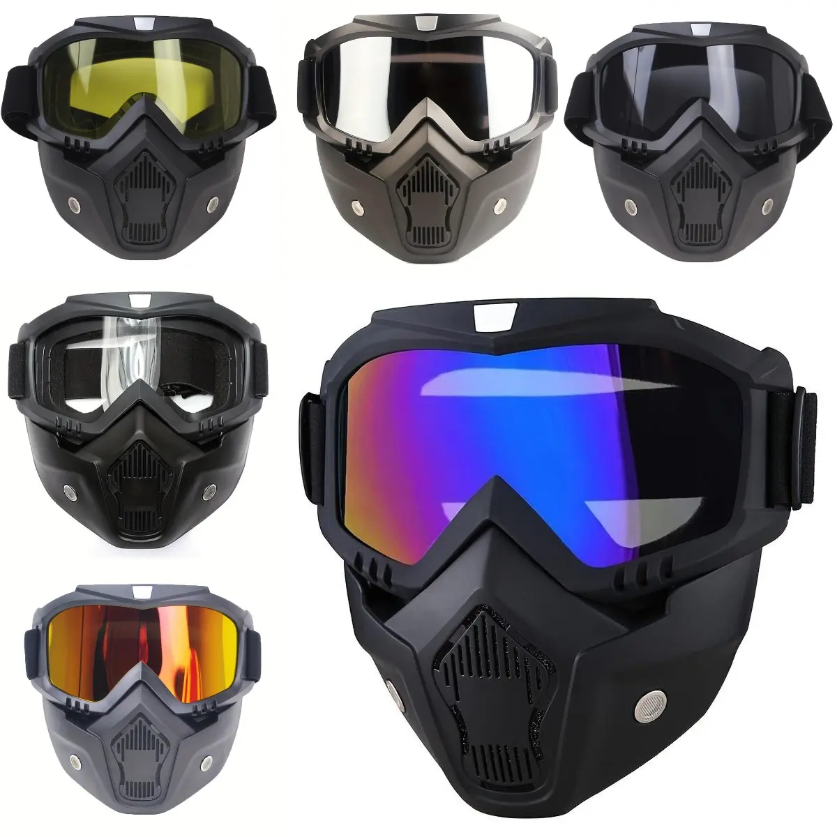 Full Face Protective Mask with Detachable Breathable Anti-UV Windproof & Sandproof Shock-Resistant Goggles, Universal for Off-Road Motorcycle, Paintball, Skiing & All Outdoor Sports