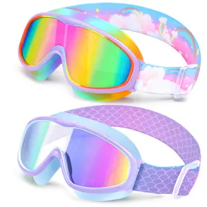 [Spring Shine]Vvinca Kids pool accessories with Comfort Fabric Strap, Kids Swim Goggles Wide View Anti-Fog/UV No Leaking Swimming Goggles for 3-12 swimming goggles Swimminggoggles