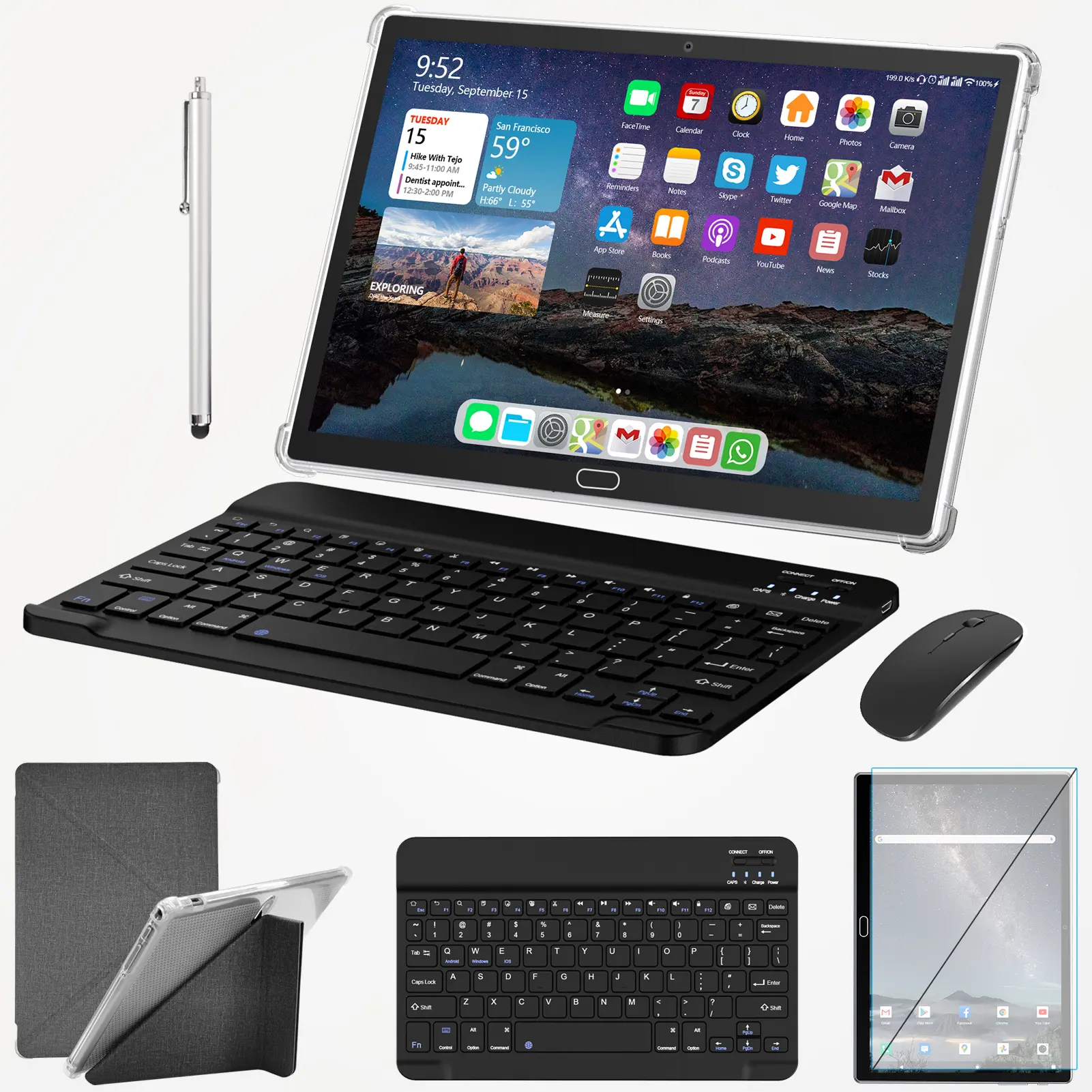 2 in 1 Tablet 10.1 Inch Android Tablets, 64GB/128GB ROM, Dual 4G Cellular with Keyboard, 18MP Camera, Octa-Core Processor, WiFi, GPS, Bluetooth, Google Certified Tablet Smartphone Cellphone touchscreen tablet tablet bundle 2025 Tablet springtok