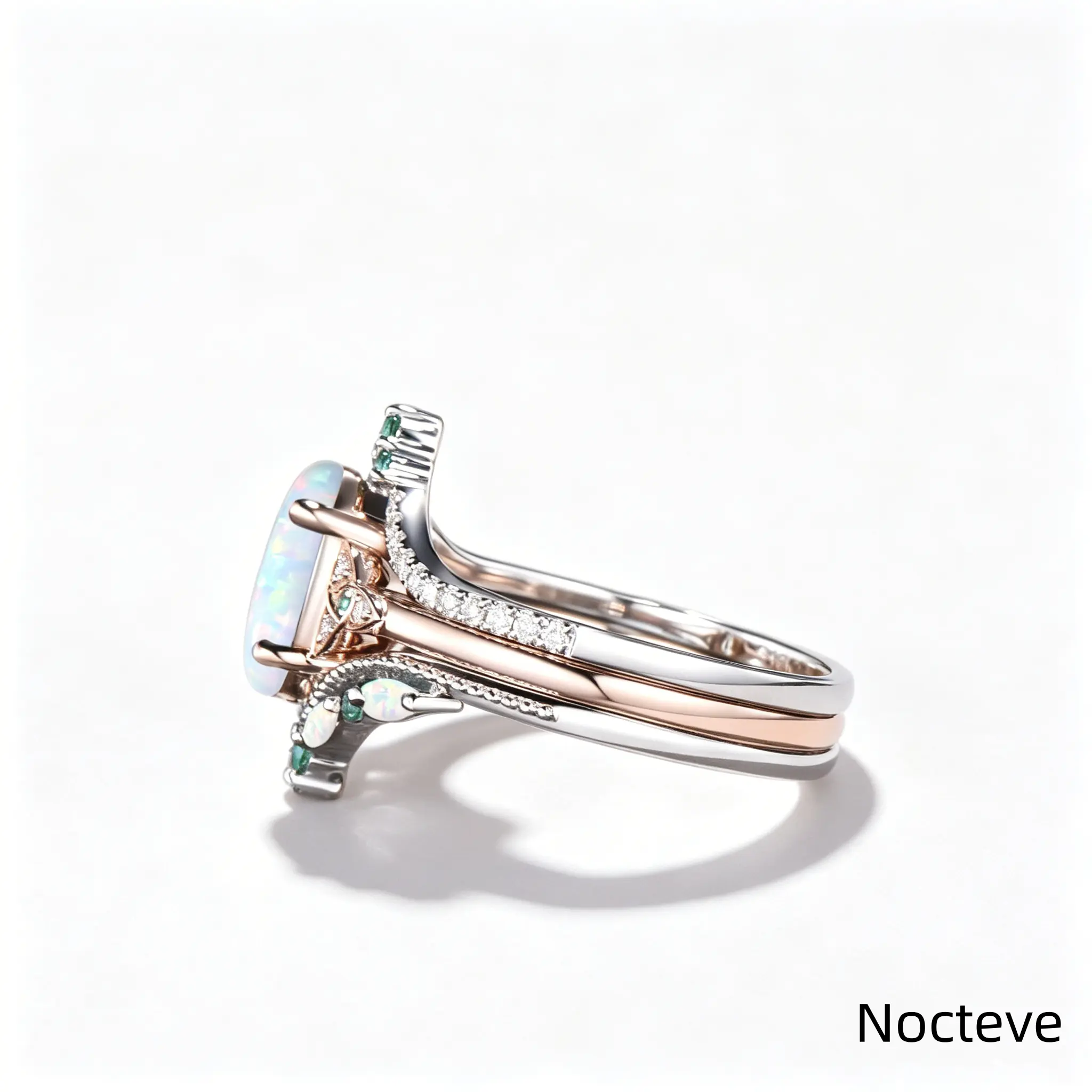 3-Piece Women’s Stackable Finger Ring Bundle, Polished Rose Gold-Tone Alloy Bands Inlaid with Marquise Cut Faux Iridescent Opal, Shimmer Color Play Lightweight Adjustable Jewelry for Daily Street Layering & Dating Gift Occasions