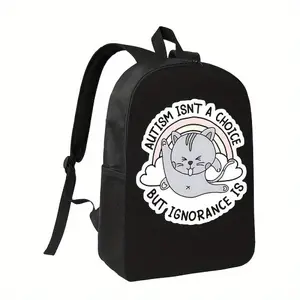 Autism Awareness Backpack - "Autism Isn't A Choice, But Ignorance Is Trendy" Print, Lightweight Casual Anime Design with Adjustable Shoulder Straps, Black & White Contrast for School, College, Library - Unisex for Teenager & Teenager, Backpack for School,