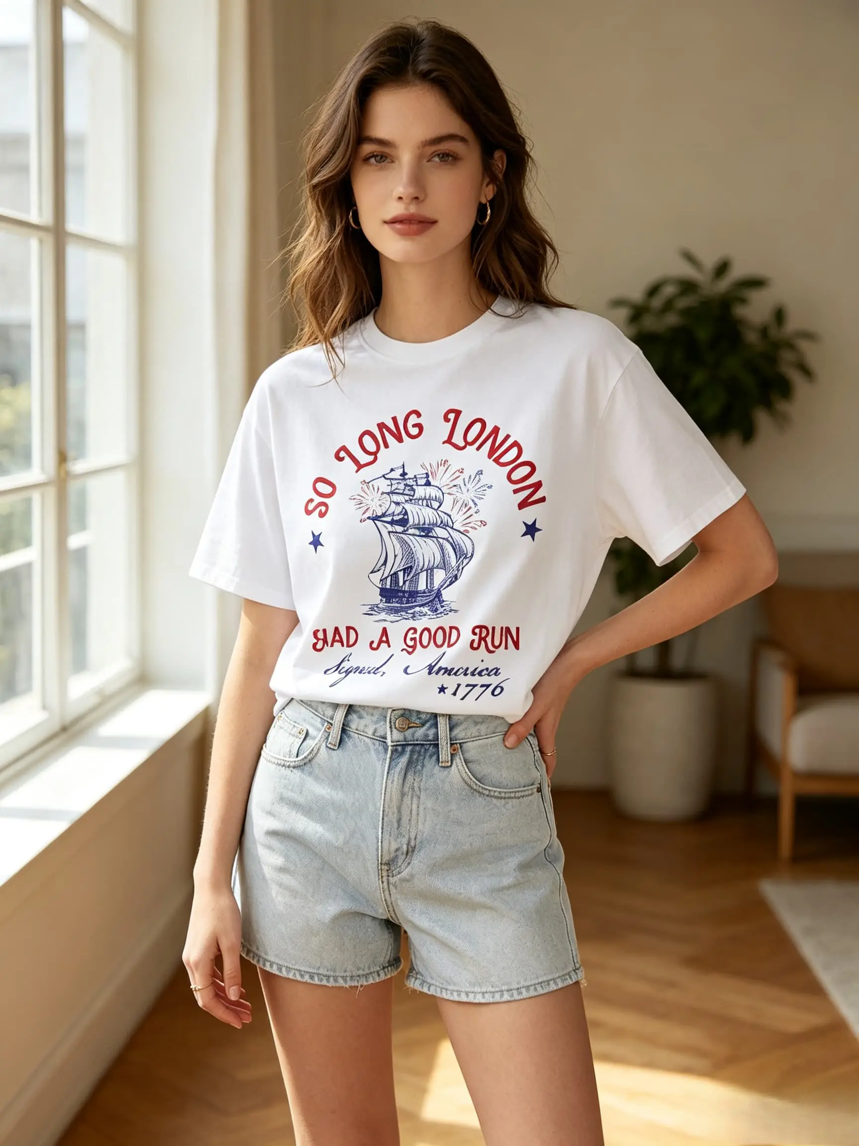 Vintage “So Long London — It had a good run” 1776 sailboat unisex T-shirt; retro American history Fourth of July patriotic crew neck tee; distressed nautical USA casual cotton top for Independence Day road trips and everyday wear; S–5XL cute retro nautica