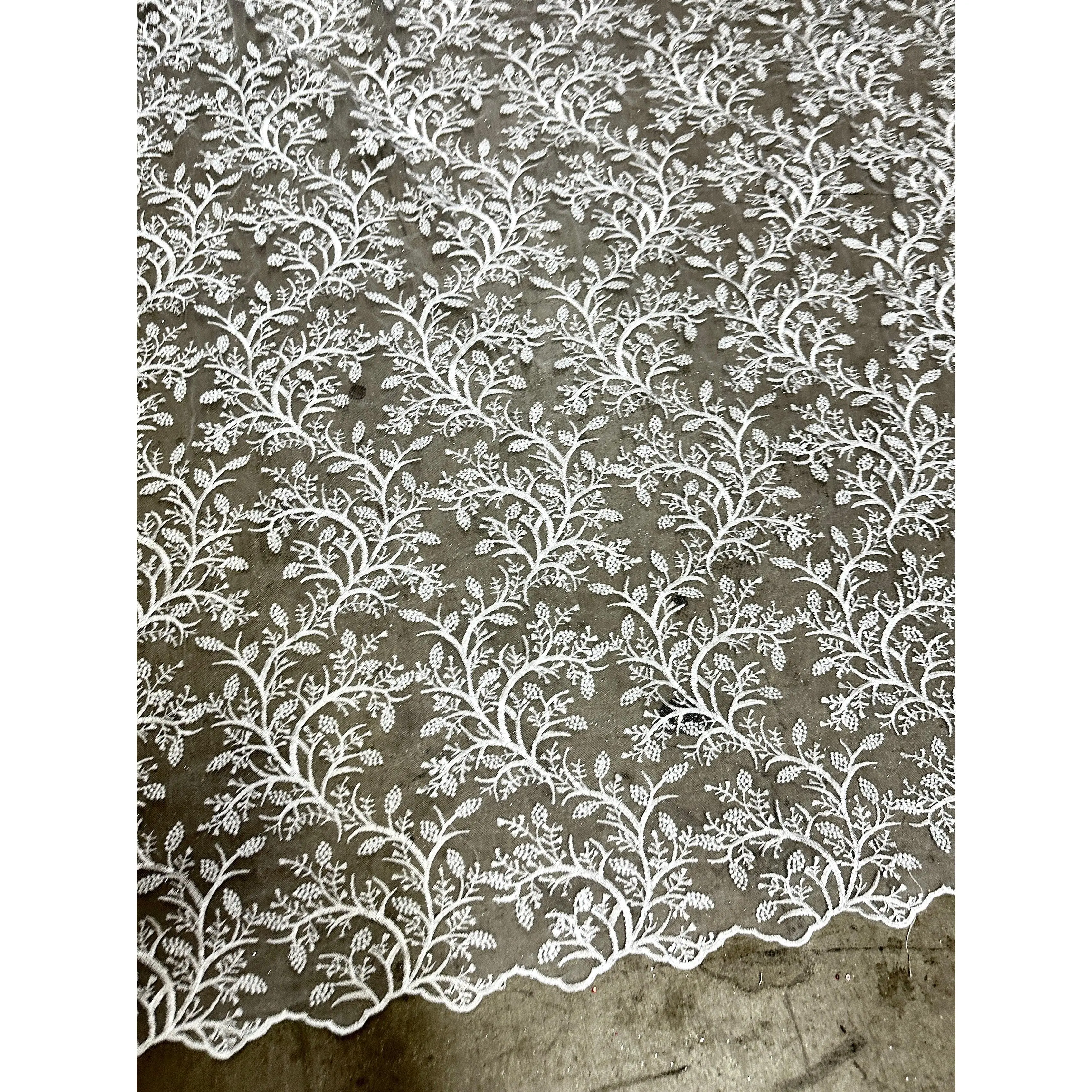 White Branch Design Embroidered Lace