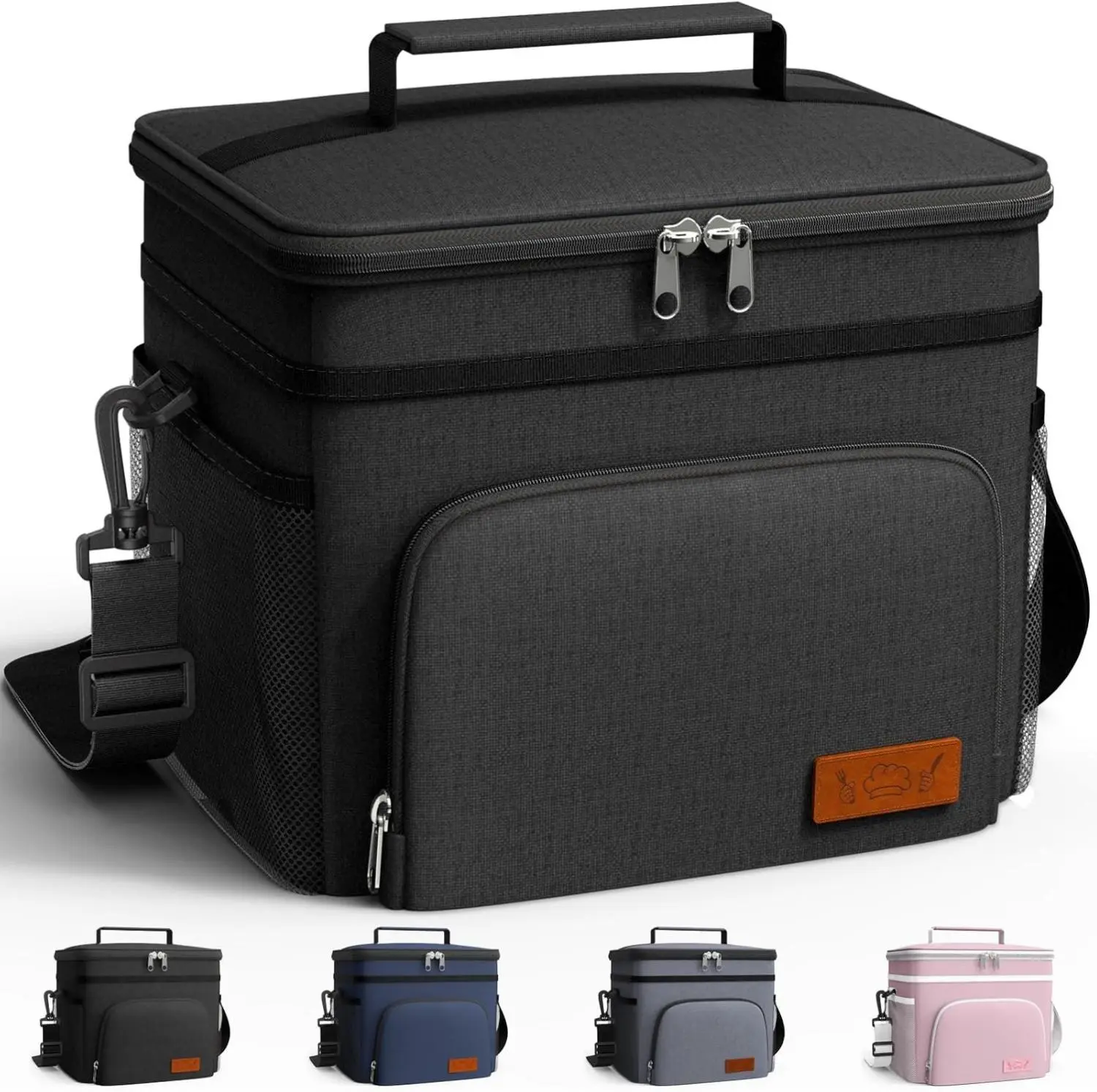 [New Deal]  Insulated Lunch Box for Men & Women - Leak-Proof Cooler Lunch Bag with 4 Pockets, Adjustable Strap, Ideal for Work, Picnic, Travel - Medium, Black, 10.2"×6.9"×8.5" Water-Resistant Hanging Toiletry, Leakproof Cooler Bag, Cooler Carry Handle