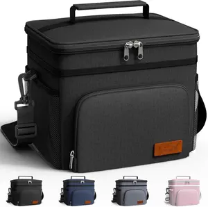 Insulated Lunch Box for Men & Women - Leak-Proof Cooler Lunch Bag with 4 Pockets, Adjustable Strap, Ideal for Work, Picnic, Travel - Medium, Black, 10.2"×6.9"×8.5" insulate