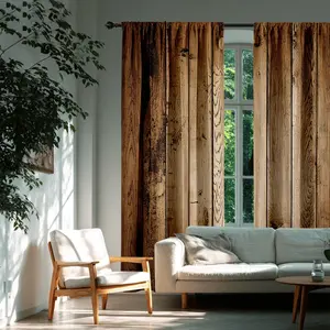 2pcs Vintage Wood Texture Curtains, Retro Natural Wind Decorative Drapes, Bedroom Living Room Industrial Style, Durable Eco-Friendly Fabric, Window Curtain