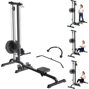 2-in-1 Rowing Machine and Lat Pulldown Machine for Home Gym, Foldable Cable Lat Pulldown Seated Row Combo Workout Equipment, Adjustable Height Pull Down Bicep Curls Strength Training Machine, Space Saving 265LBS