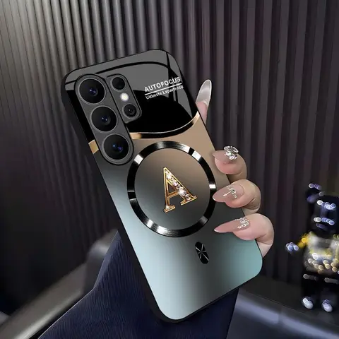 Suitable for [Galaxy S26 Ultra] high-end MagSafe phone case🥰, Features a magnetic attachment function Luxury Gradient Metallic Bling Rhinestone 26 Initial 952