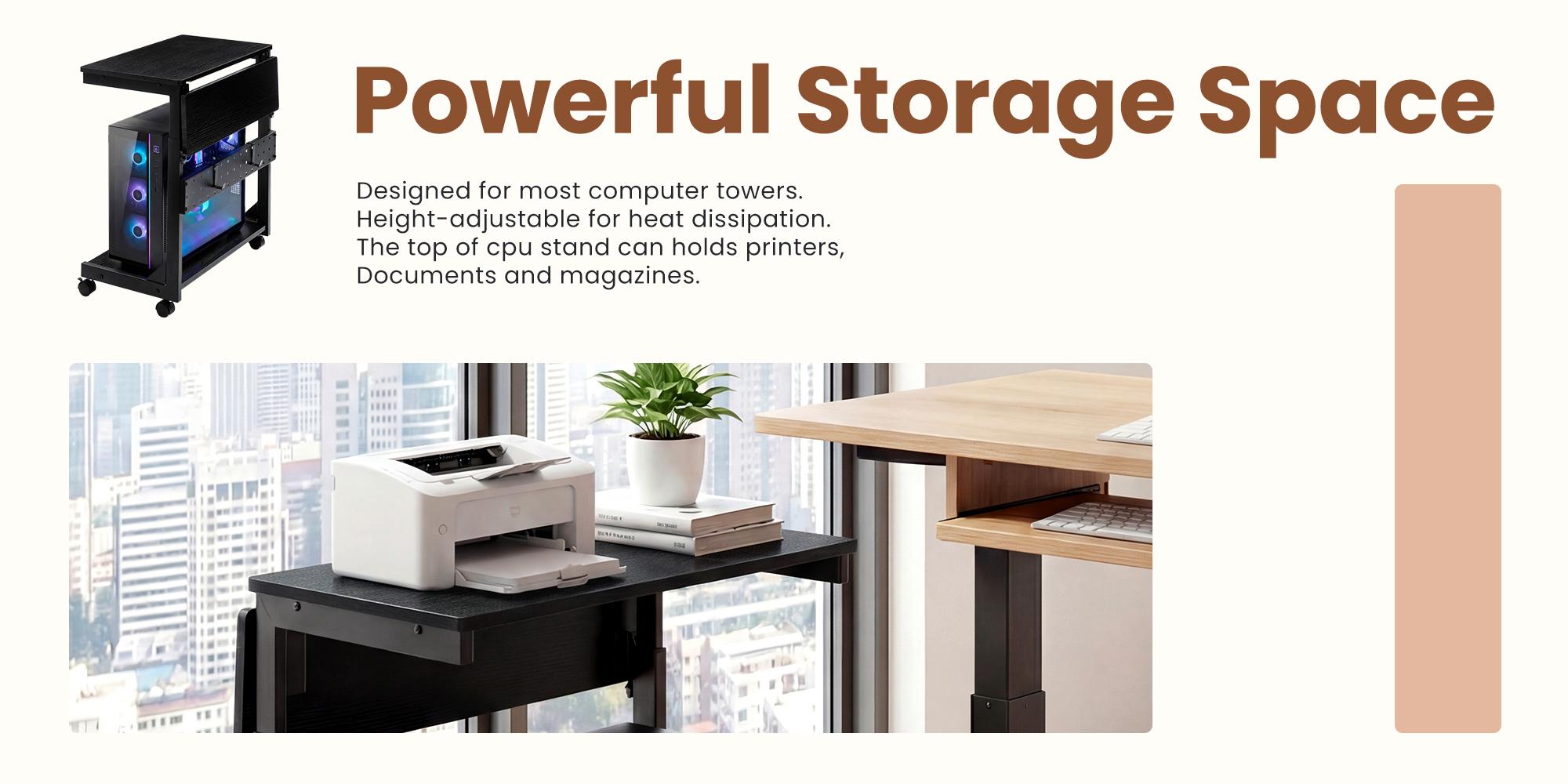 Height Adjustable PC Stand Computer Cart, Side Table with Wheels, 2-Tier Tower Stand