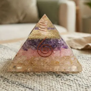 Seven Chakra Orgonite Pyramid | Spiritual Energy Generator with Amethyst & Rose Quartz | Meditation & Home Decor | Sacred Healing Gift