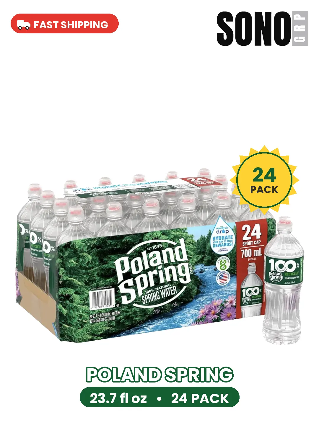 Poland Spring Water,Sport with Flip Cap 23.7 Oz (Pack of 24)