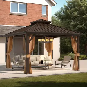 12'x12' Metal Carport, Aluminum Frame Hardtop Gazebo with Double Galvanized Steel Roof, Outdoor Garage for Car & Boat