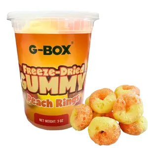 G-BOX Freeze Dried Peach Rings Gummy Candy in Air-tight Sealed Container 3oz