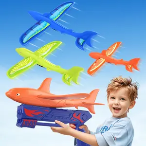 UNCANZEA 3 Pack Dreamy Ocean Foam Airplane Launcher Toys, Gliders with Fluorescent Stickers, Outdoor Flying Toys Birthday Gifts