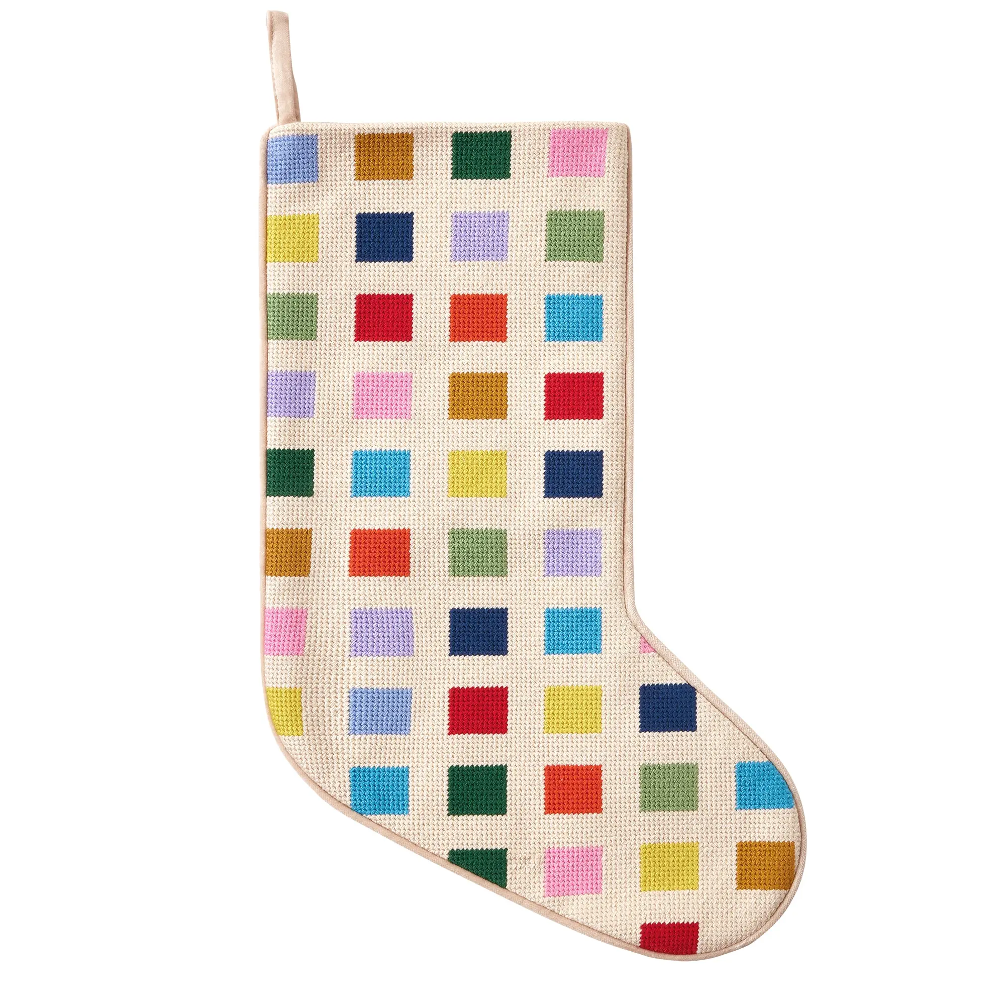 Color Block Embroidered Needlepoint Style Stocking